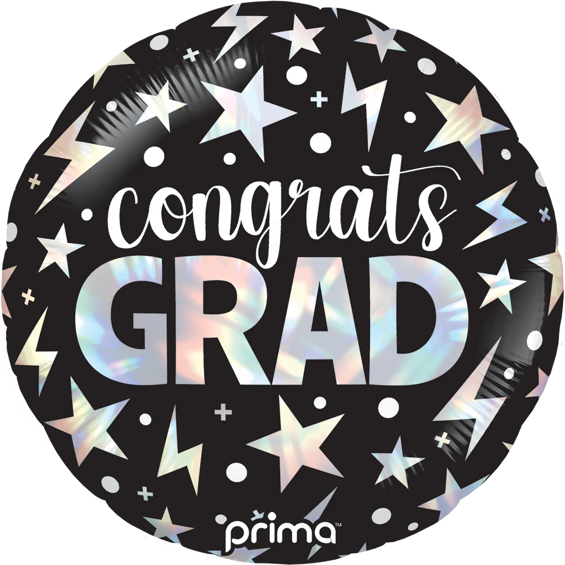PRIMA 18" Round Congrats Grad Holographic Stars & Lightning Bolts